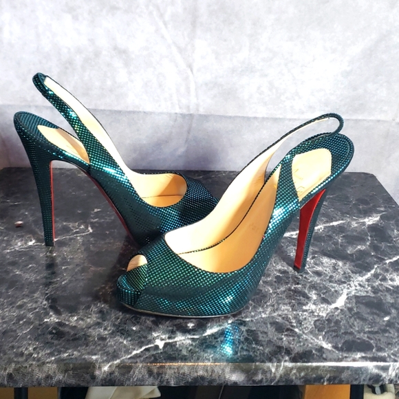 Christian Louboutin Shoes - Christian Louboutin Blue Metallic Prive 120 Slingback Pump Heel Sz.39